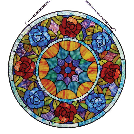 CHLOE Lighting Tiffany-glass Roses Window Panel 22"