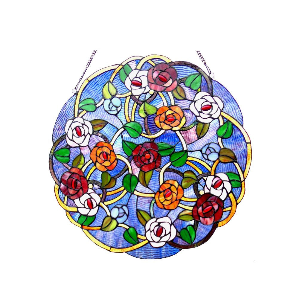 CHLOE Lighting SHREVEPORT Tiffany-glass Roses Window Panel 24"
