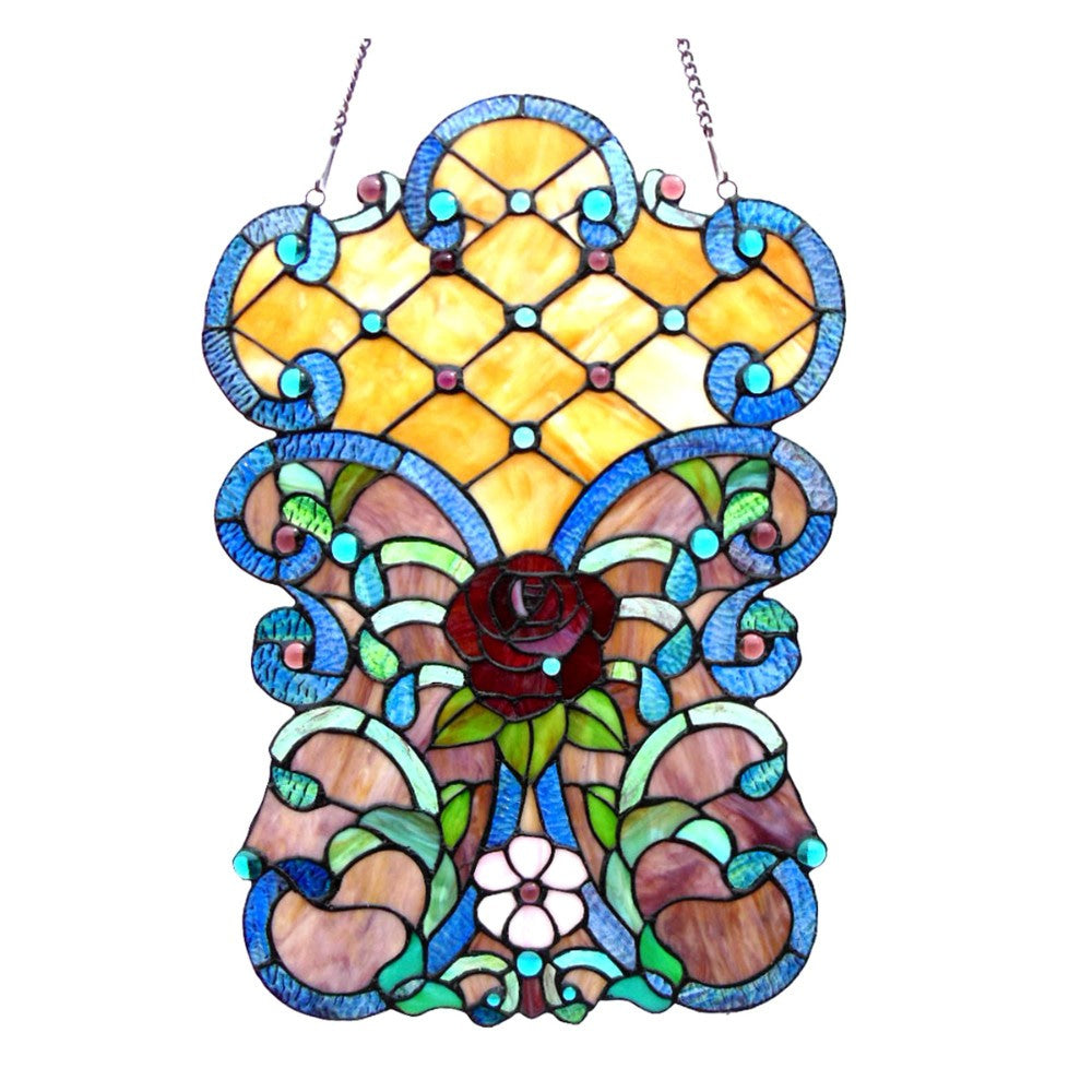 CHLOE Lighting ROZE Tiffany-glass Victorian Window Panel 24" Height