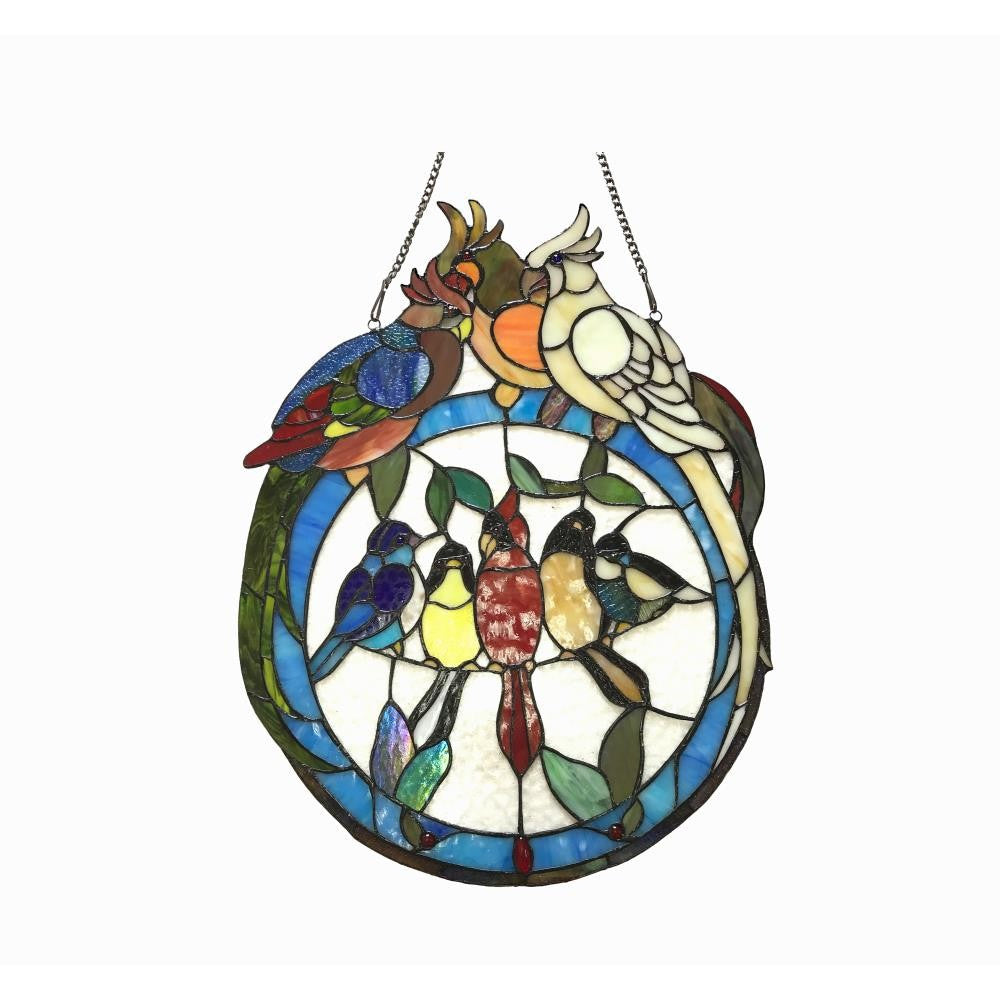 Lighting SONGBIRD Tiffany-glass featuring Birds Resting on Wire Window Panel 19x25 CHL-CH1P986RA19-GPN