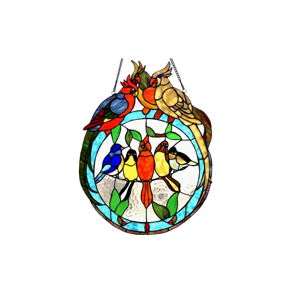 Lighting SONGBIRD Tiffany-glass featuring Birds Resting on Wire Window Panel 19x25