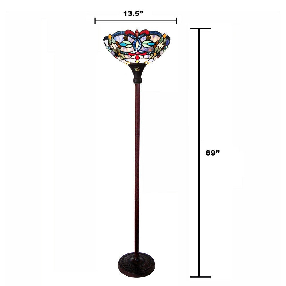 Chloe Lighting Vivian Tiffany-Style Victorian Stained Glass Torchiere Floor Lamp 69’’ Height CHL-CH1T153BV14-TF1