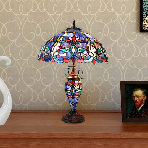 PRISCILLA Tiffany-style 3 Light Victorian Double Lit Table Lamp 18" Shade