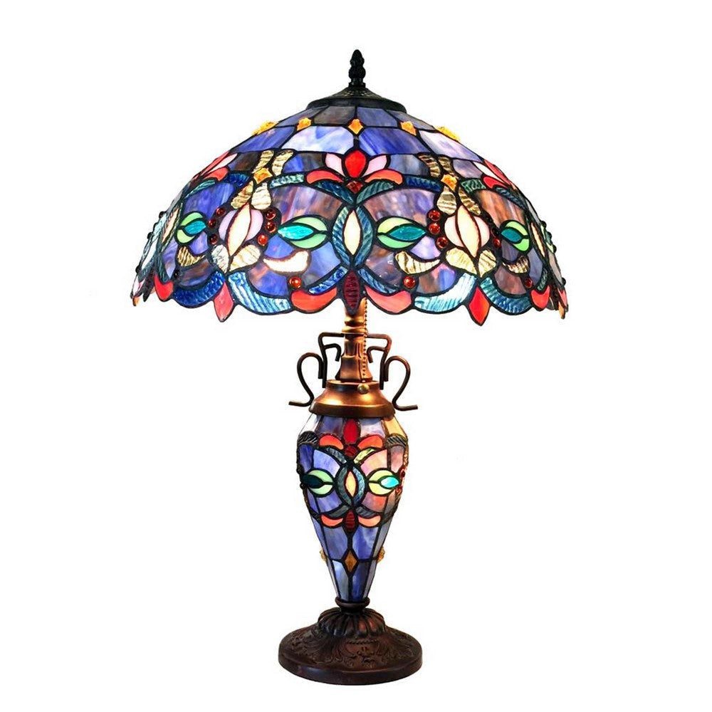 PRISCILLA Tiffany-style 3 Light Victorian Double Lit Table Lamp 18" Shade