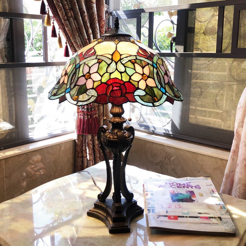 Chloe Lighting Piper Tiffany-Style Floral Stained Glass Table Lamp 26’’ Height CHL-CH1T231RF17-TL2