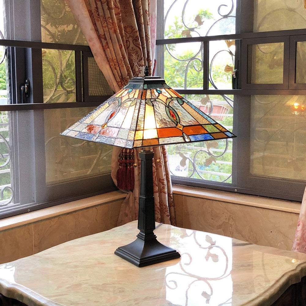 Lighting JONATHAN Mission 2 Light Antique Dark Bronze Table Lamp 16’’ Shade CHL-CH1T448AM16-TL2