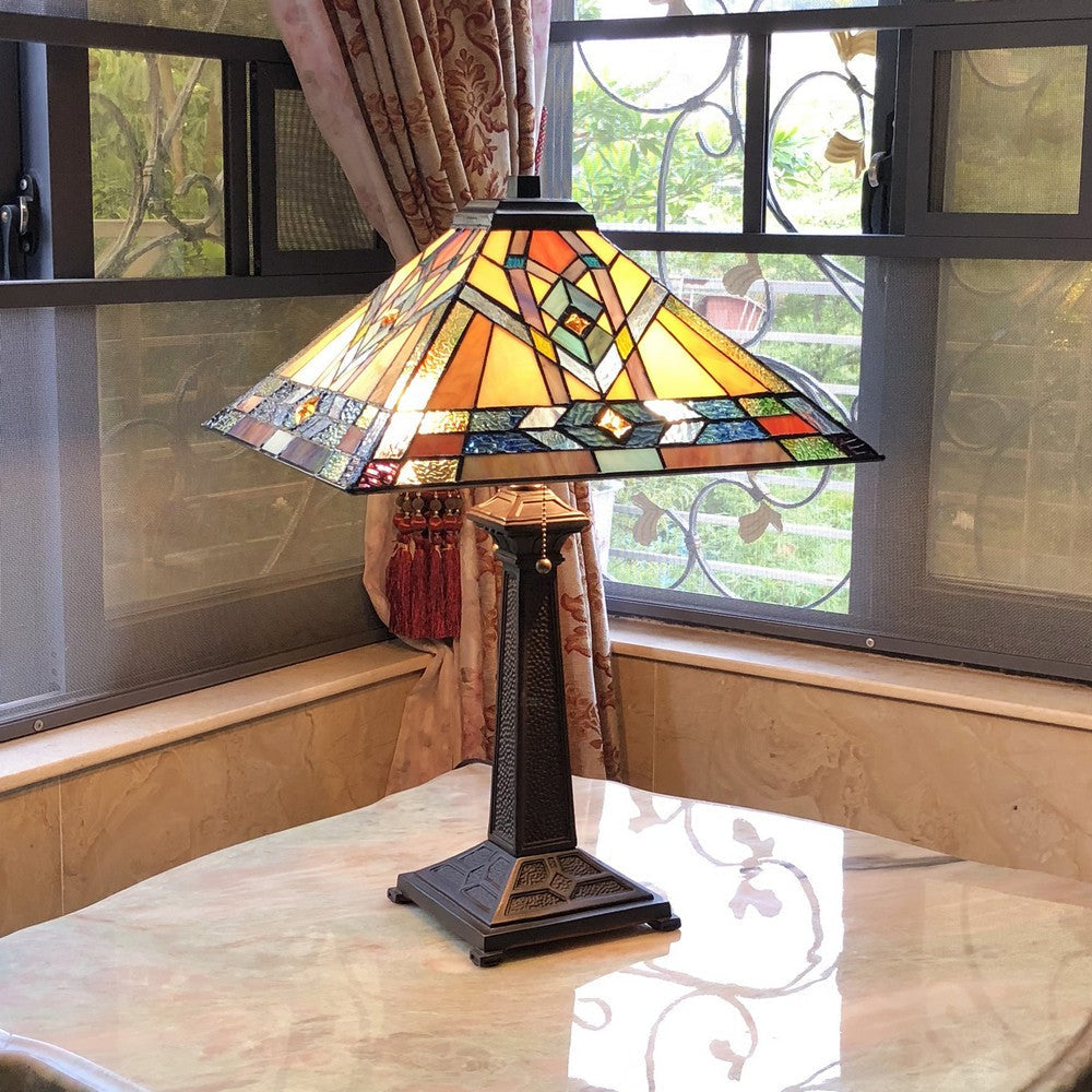 Lighting MICHAEL Mission 2 Light Antique Dark Bronze Table Lamp 16’’ Shade CHL-CH1T449BM16-TL2
