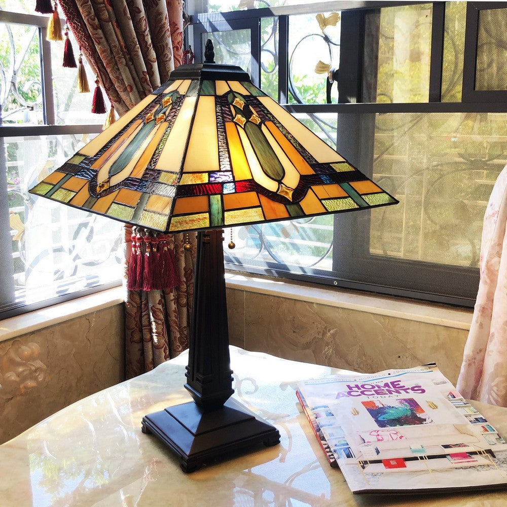 Chloe Lighting Archie Tiffany-Style Mission Stained Glass Table Lamp 24’’ Height CHL-CH1T450GM16-TL2