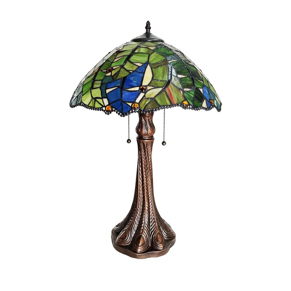 CHLOE Lighting MONSTERA-LEAF Floral-Style 2-Light Antique Dark Bronze Finish Stained Glass Window Panel 24’’ Tall CHL-CH1T569GF16-TL2