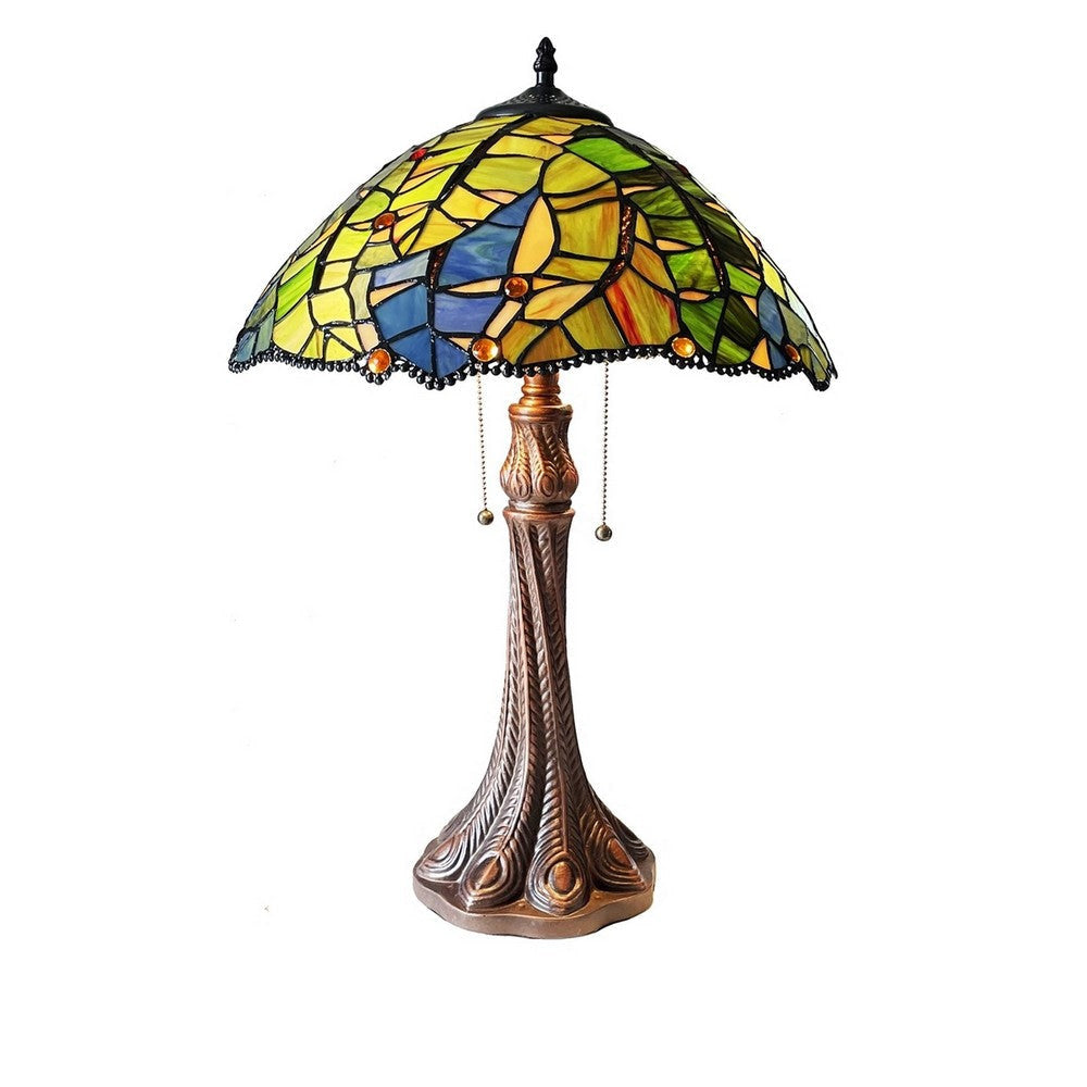 CHLOE Lighting MONSTERA-LEAF Floral-Style 2-Light Antique Dark Bronze Finish Stained Glass Window Panel 24" Tall