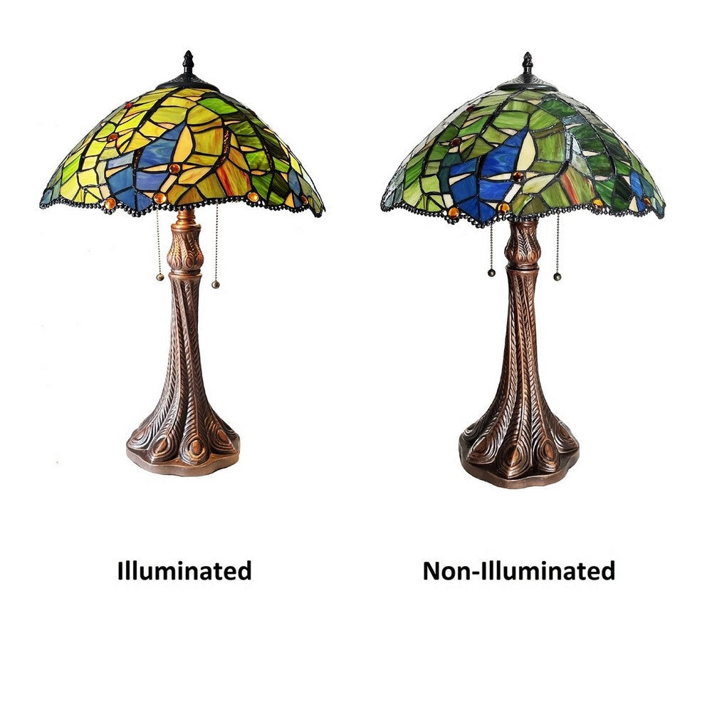 CHLOE Lighting MONSTERA-LEAF Floral-Style 2-Light Antique Dark Bronze Finish Stained Glass Window Panel 24’’ Tall CHL-CH1T569GF16-TL2