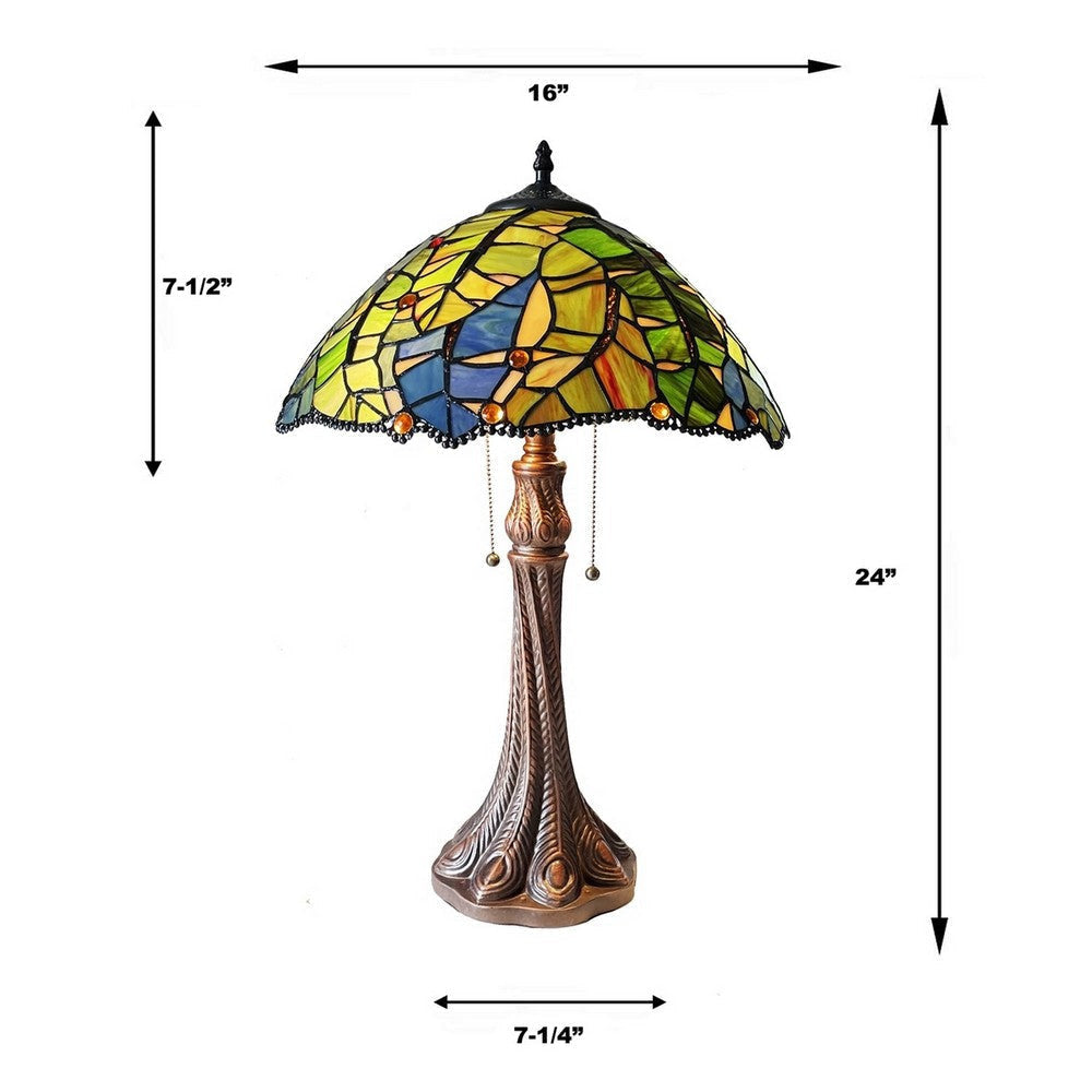 CHLOE Lighting MONSTERA-LEAF Floral-Style 2-Light Antique Dark Bronze Finish Stained Glass Window Panel 24’’ Tall CHL-CH1T569GF16-TL2