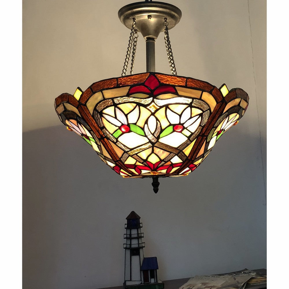 Chloe Lighting Yasmin Tiffany-Style Victorian Stained Glass Semi-Flush Pendant 14.5’’ Height CHL-CH1T579AV16-UF2