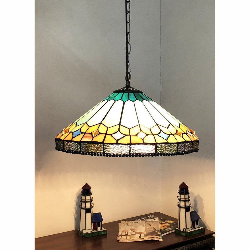 Chloe Lighting Nicholas Tiffany-Style Mission Stained Glass Ceiling Pendant 18’’ Height CHL-CH1T588BM18-DP2