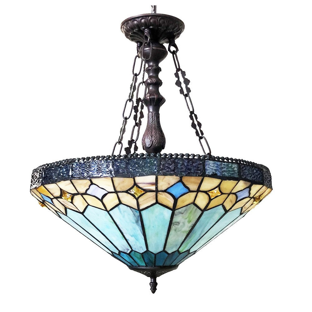 Chloe Lighting Nicholas Tiffany-Style Mission Stained Glass Inverted Ceiling Pendant 18’’ Height CHL-CH1T588BM18-UP2