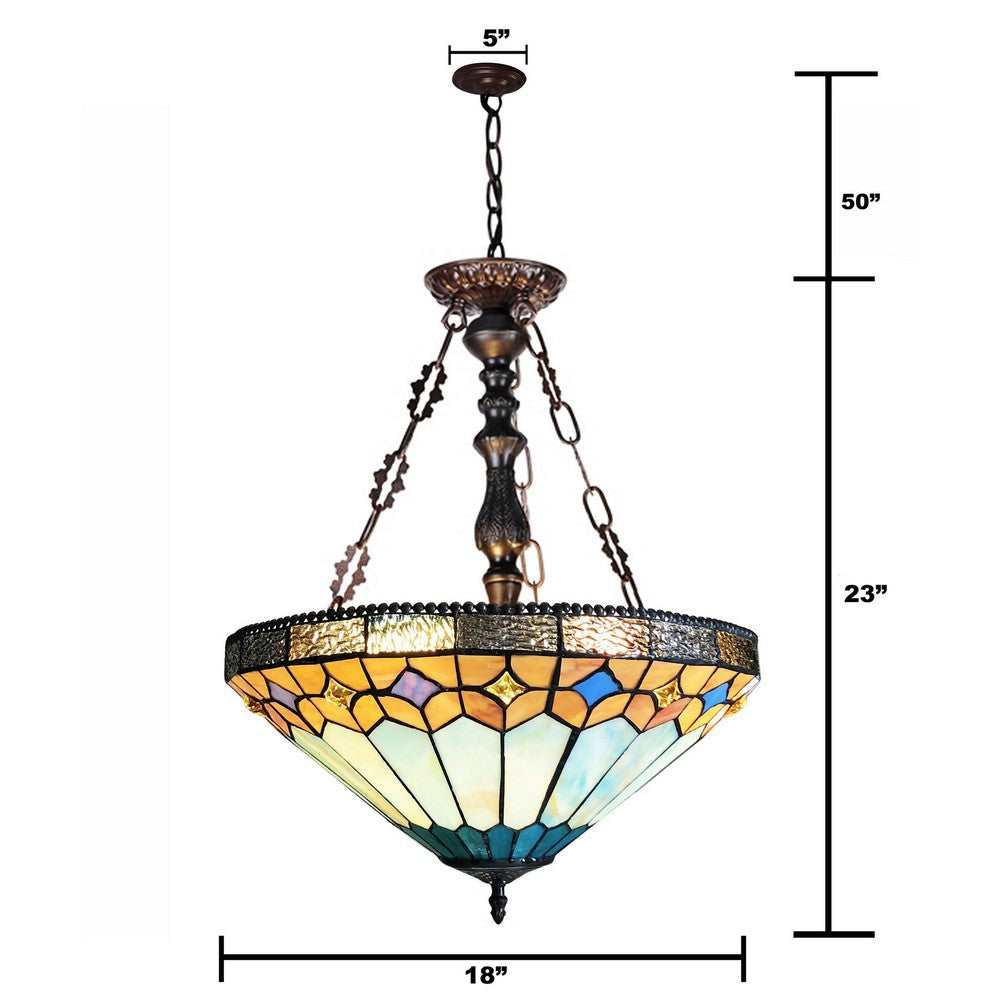 Chloe Lighting Nicholas Tiffany-Style Mission Stained Glass Inverted Ceiling Pendant 18’’ Height CHL-CH1T588BM18-UP2