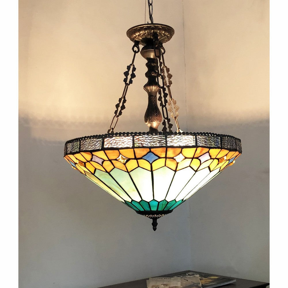 Chloe Lighting Nicholas Tiffany-Style Mission Stained Glass Inverted Ceiling Pendant 18’’ Height CHL-CH1T588BM18-UP2
