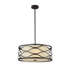 20 Inches Fabric Wrapped Ceiling Pendant with Scrolled Metal Frame, Bronze