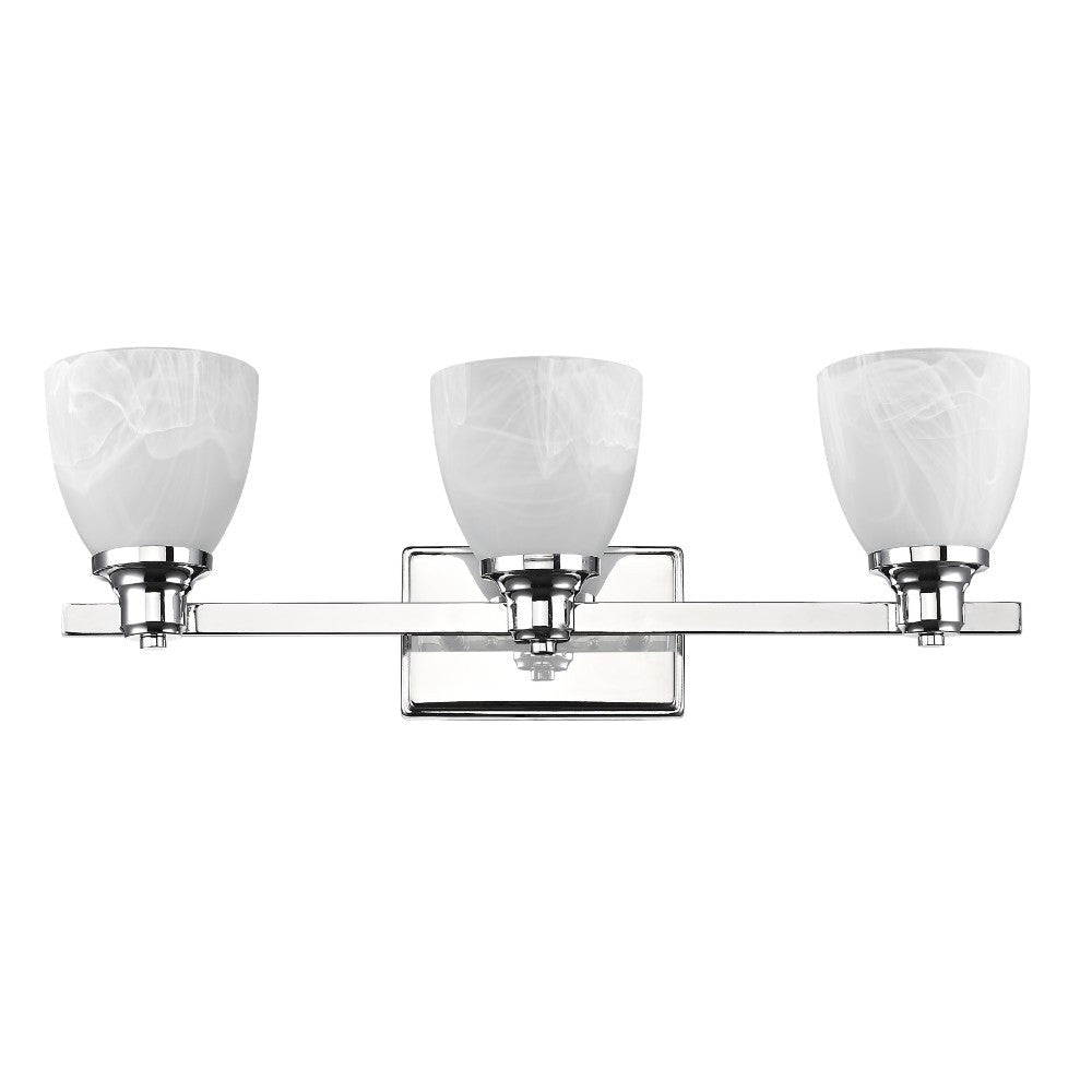 3 Bulb Vanity Light with Metal Frame and Alabaster Shade, Silver and White