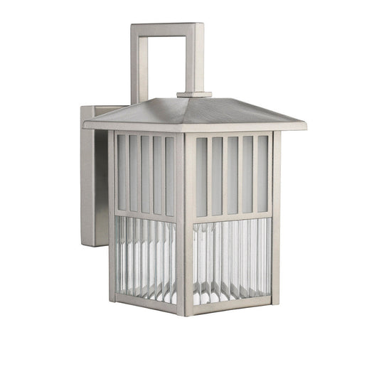 Metal Frame Ribbed Glass Wall Sconce, Clear and Silver