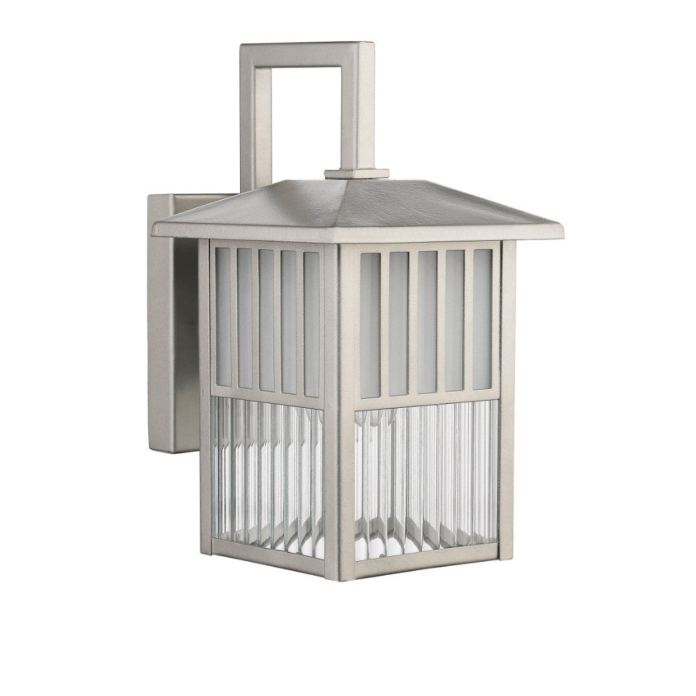 Metal Frame Ribbed Glass Wall Sconce, Clear and Silver