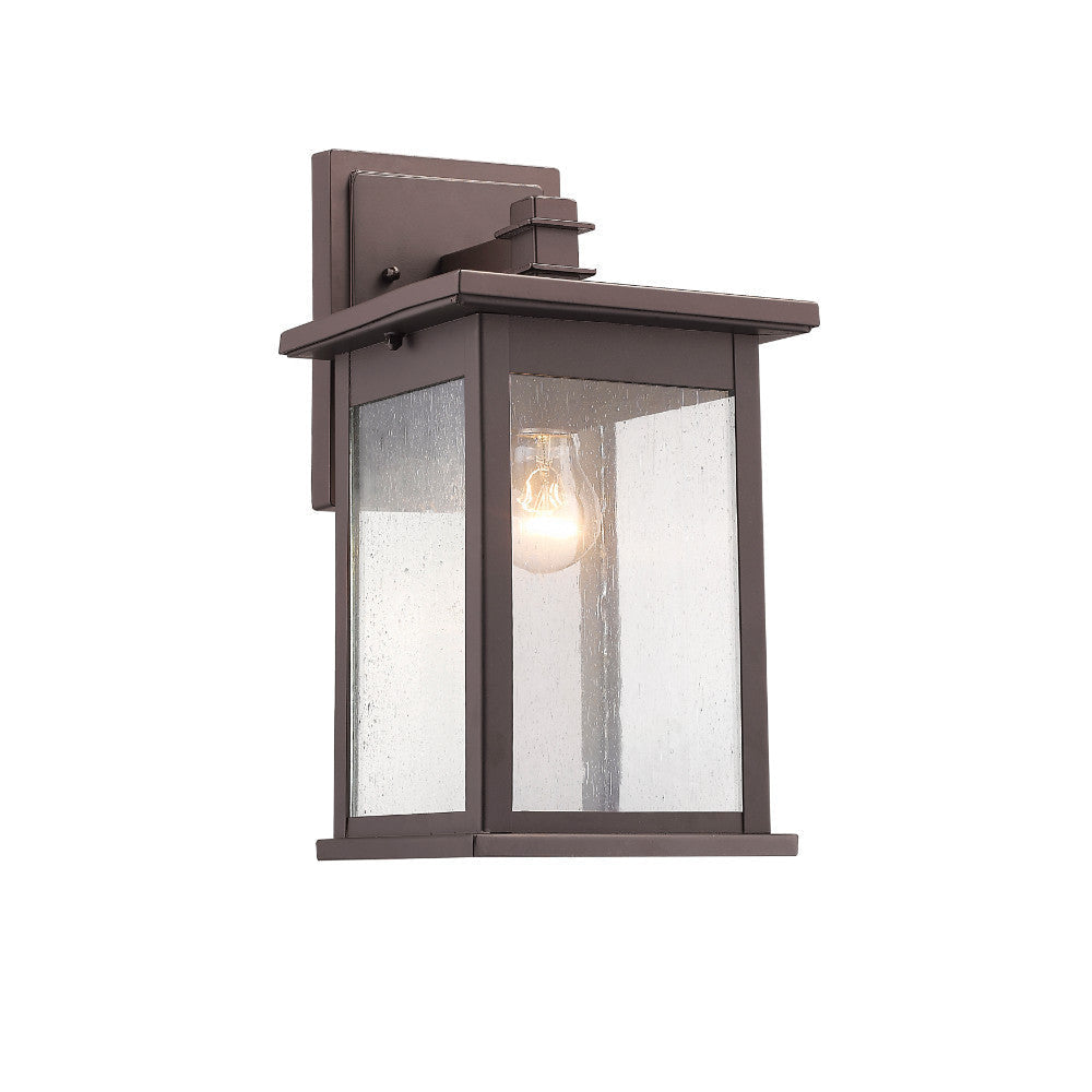 Rectangular Metal Frame Wall Sconce with Seeded Glass Shade, Bronze