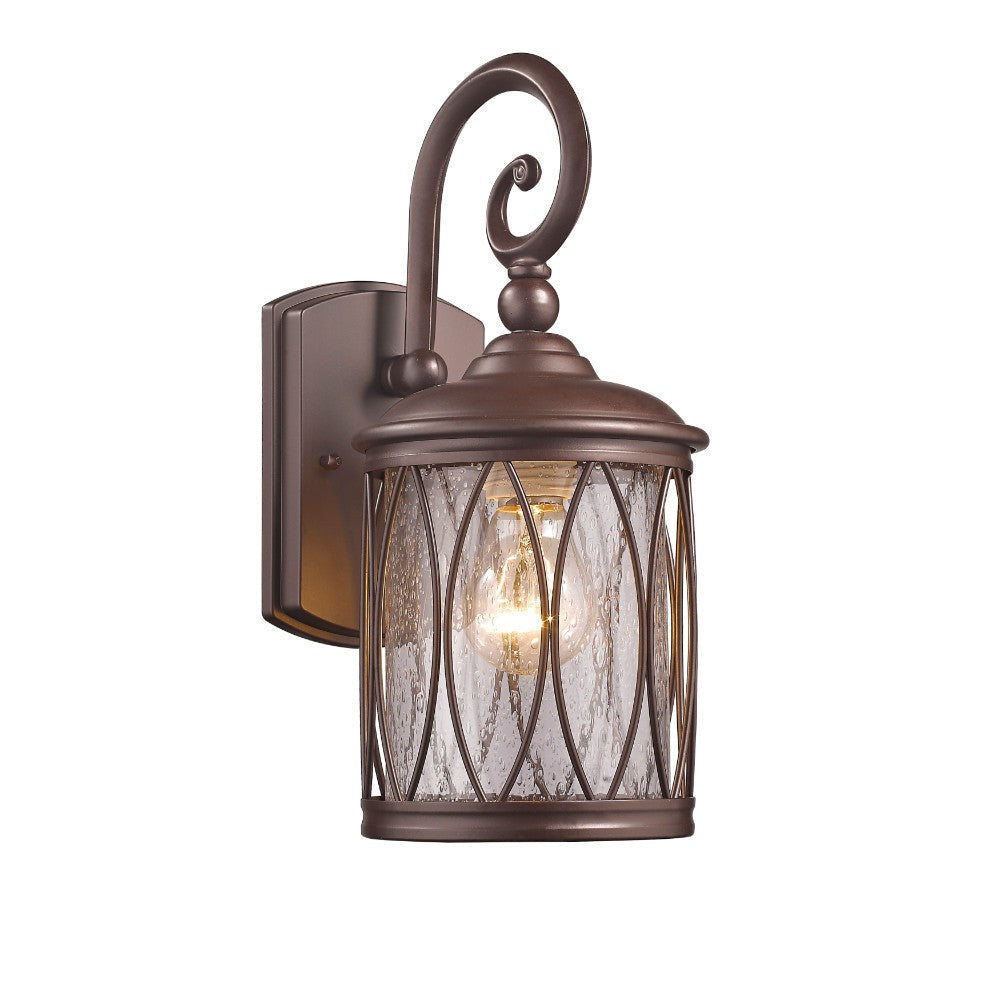 One Bulb Metal Wall Light with Seedy Glass Shade, Bronze and Clear