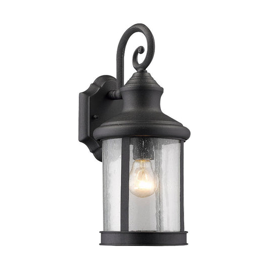 Single Bulb Metal Wall Light with Seedy Glass Shade, Clear and Black