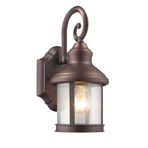 Single Bulb Metal Wall Light with Seedy Glass Shade, Bronze and Clear