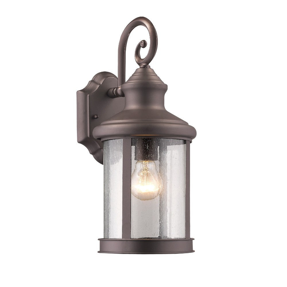 1 Bulb Metal Wall Light with Seedy Glass Shade, Bronze and Clear