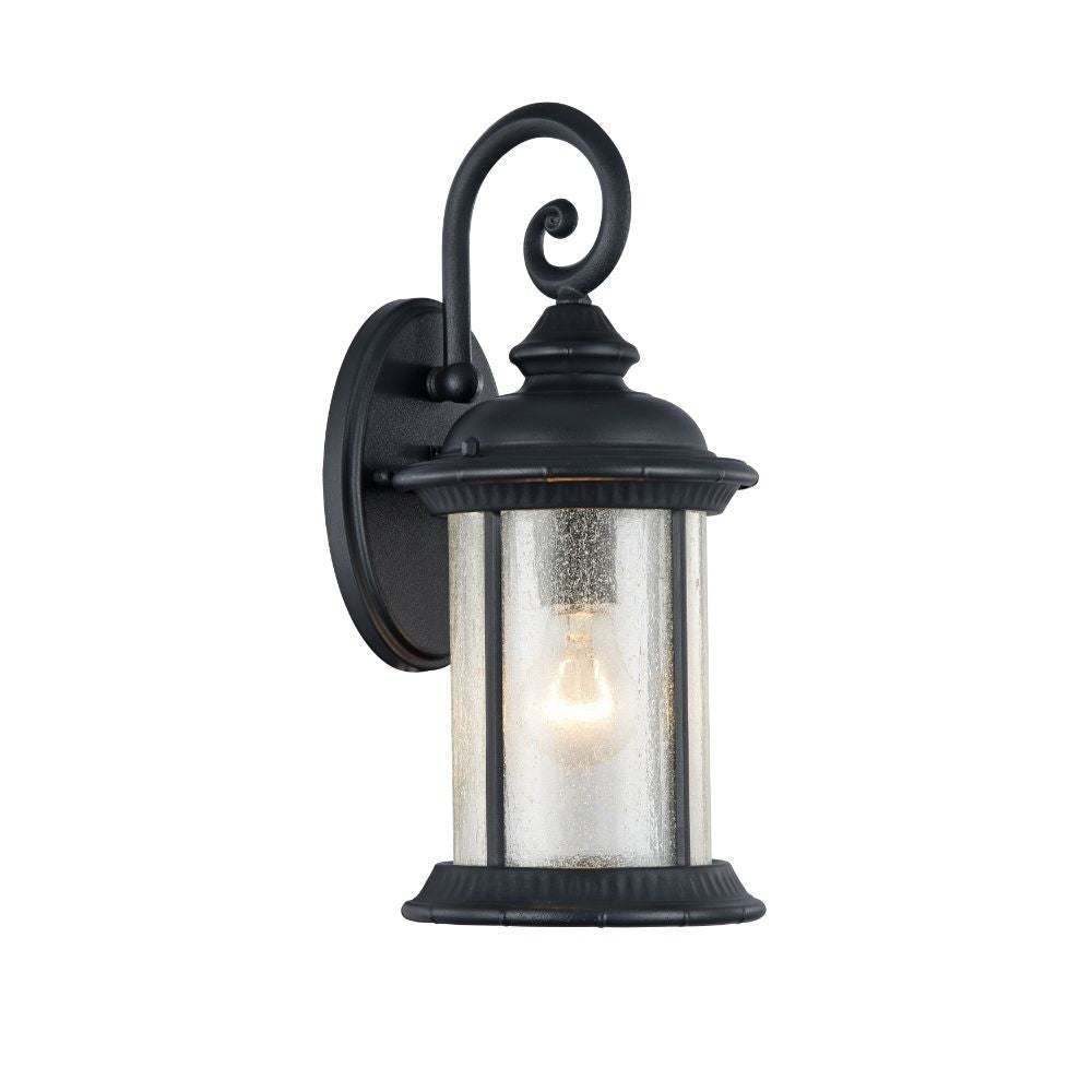 Single Bulb Metal Wall Light with Seedy Glass Shade, Black and Clear