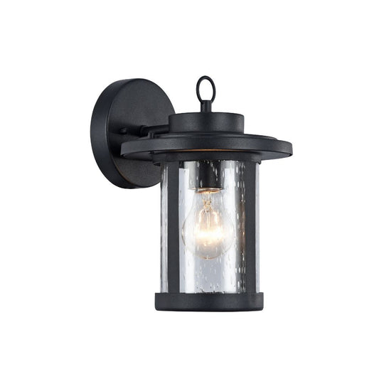 10 Inches Glass Encased Metal Frame Wall Sconce, Black