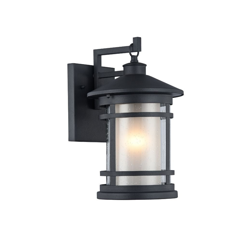 14 Inches 100 Watt Metal Wall Sconce with Etched Glass, Black