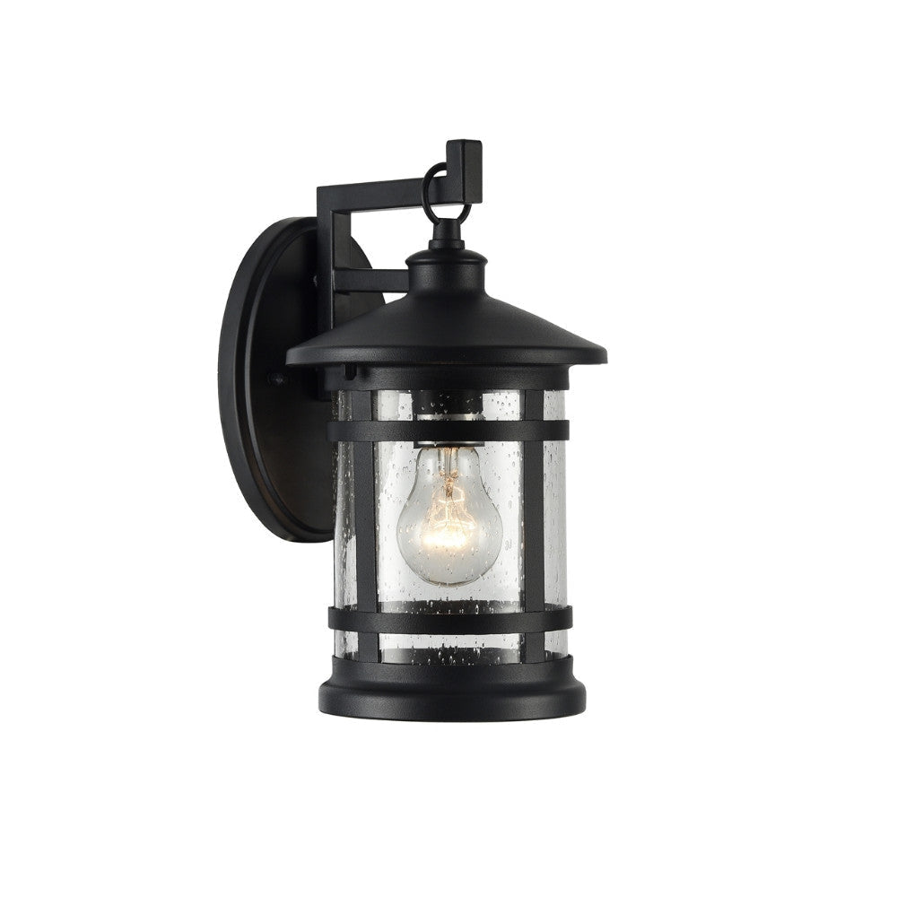 Transitional Style Wall Sconce with Clear Seeded Glass, Black