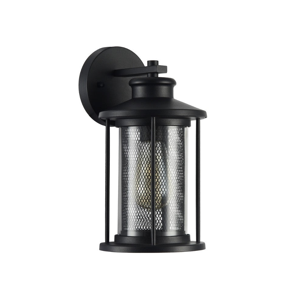 11 Inch Industrial Mesh Metal Wall Sconce with Clear Glass Shade Black CHL-CH22071BK11-OD1