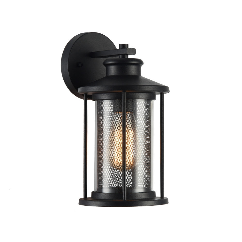 11 Inch Industrial Mesh Metal Wall Sconce with Clear Glass Shade, Black