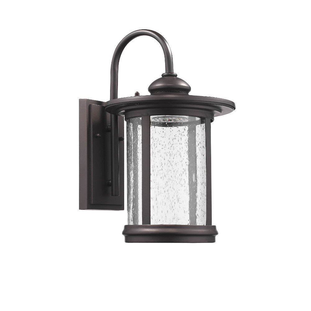 Cylindrical Metal Frame Wall Sconce with Seeded Glass, Bronze