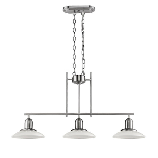 Tubular Island Pendant Lamp with 3 Glass Shades, Chrome and White