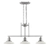 Tubular Island Pendant Lamp with 3 Glass Shades, Chrome and White