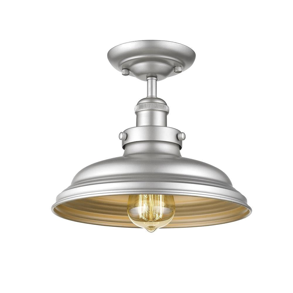 SAMUEL Industrial-style 1 Light Silver Painted Semi-flush Ceiling Fixture 10" Wide