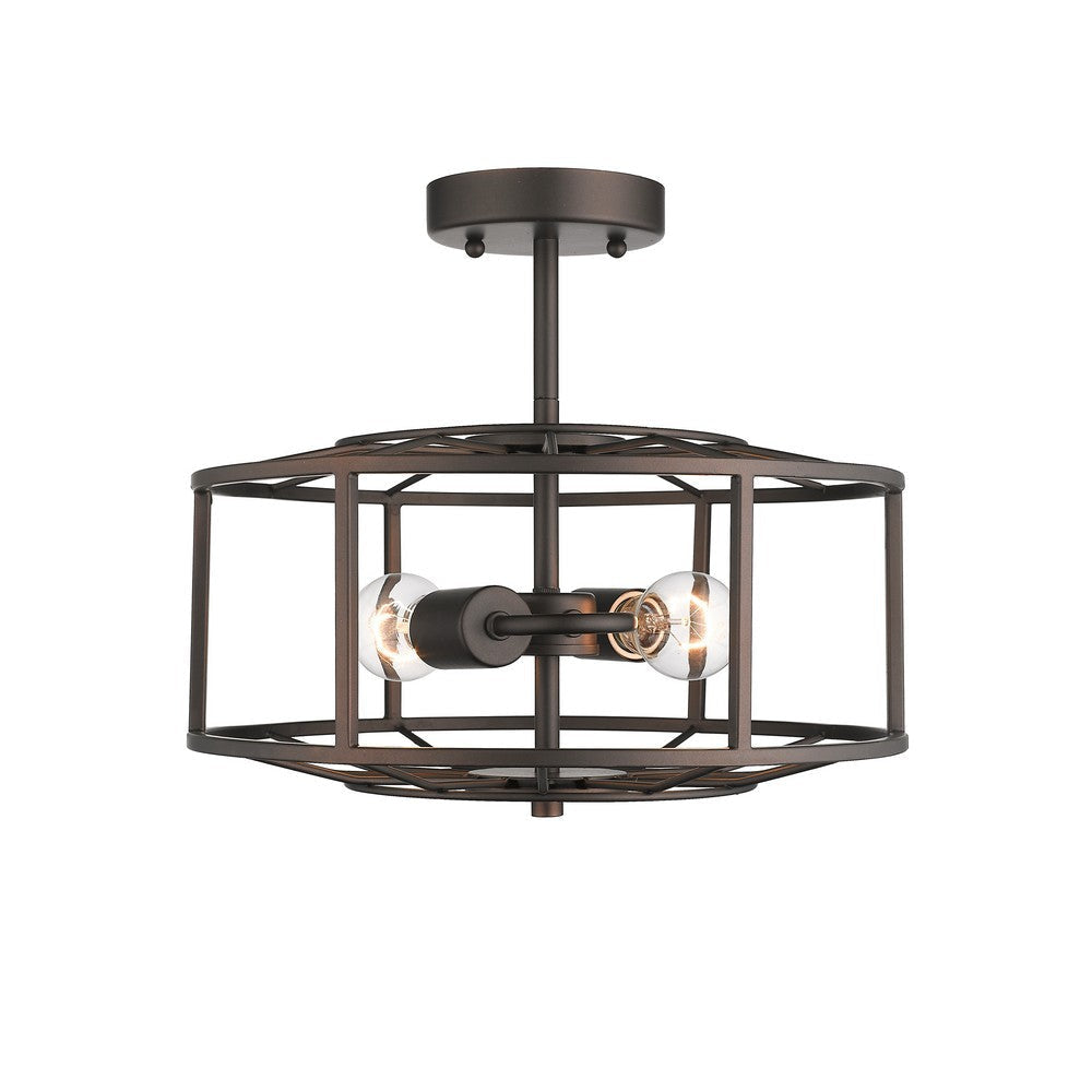 Lighting IRONCLAD Industrial 2 Light Rubbed Bronze Semi-flush Ceiling Fixture 14’’ Wide CHL-CH2D007RB14-SF2