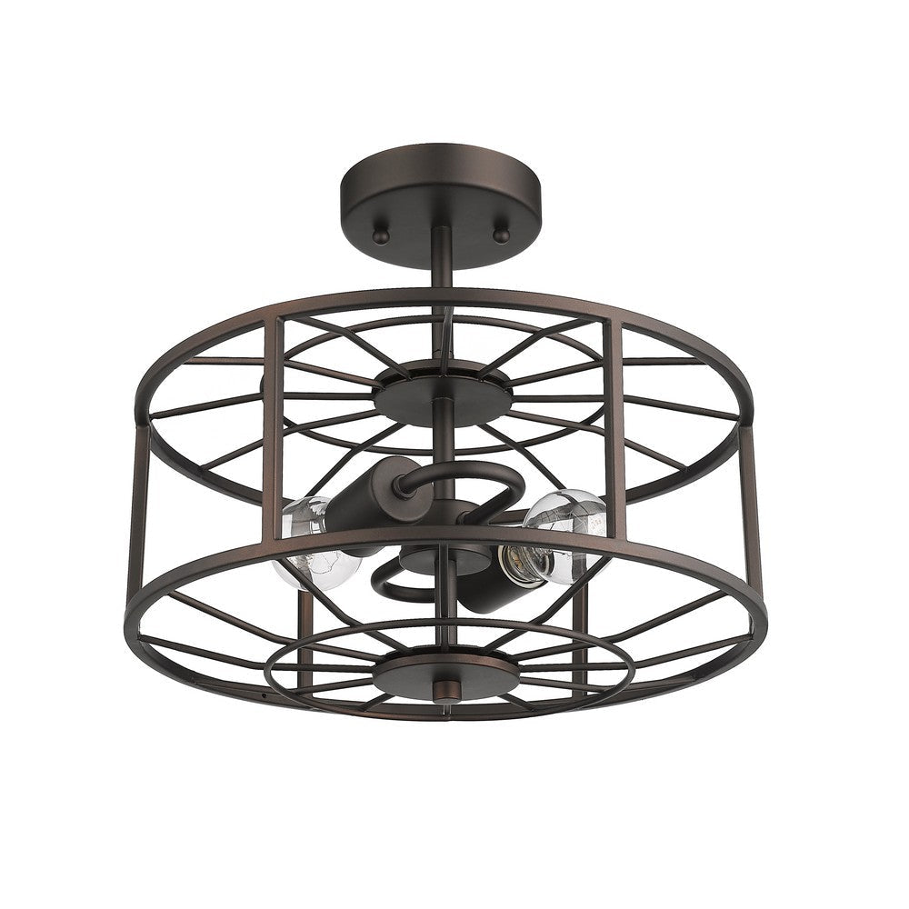 Lighting IRONCLAD Industrial 2 Light Rubbed Bronze Semi-flush Ceiling Fixture 14’’ Wide CHL-CH2D007RB14-SF2