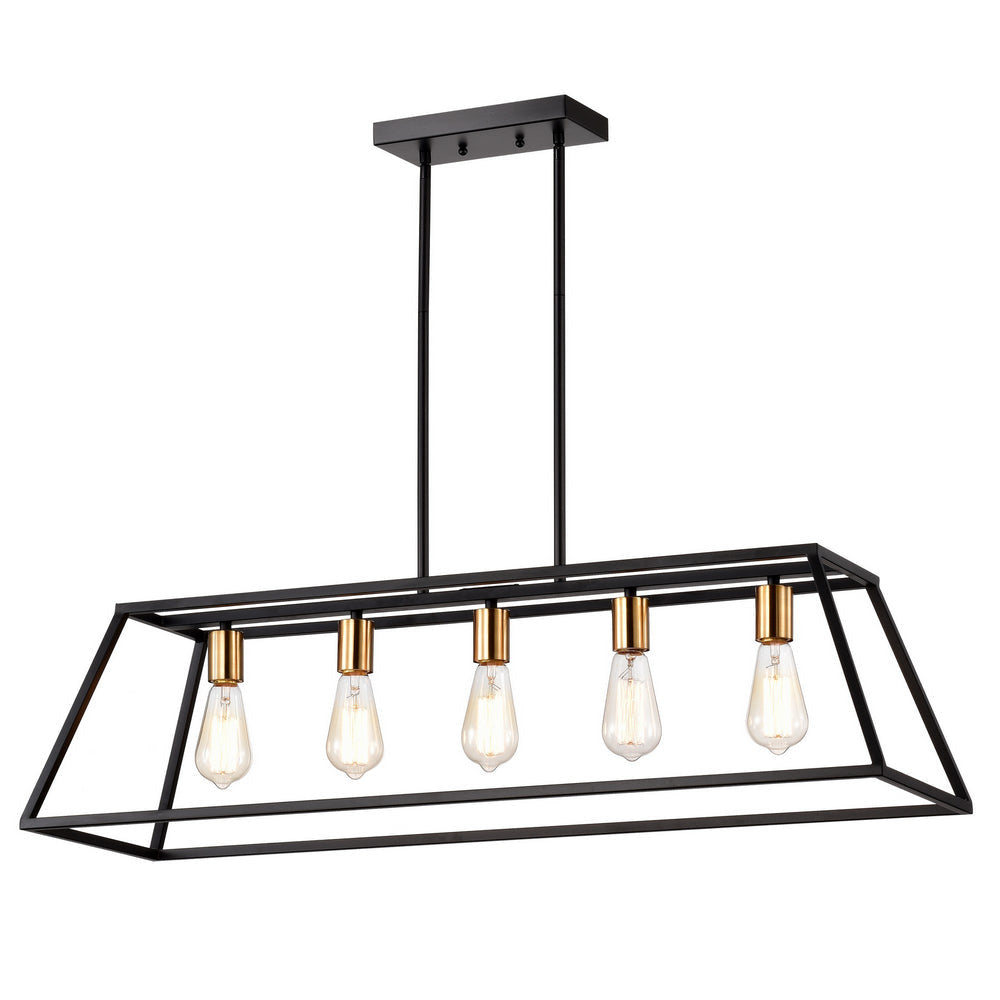 Chloe Lighting Ironclad Industrial 5 Light Textured Black Island Pendant Ceiling Fixture 38" Wide