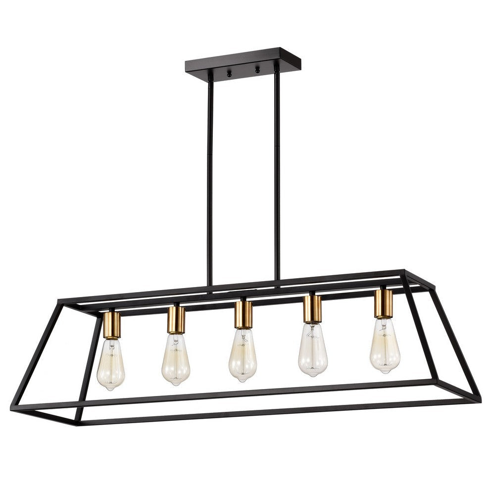 Chloe Lighting Ironclad Industrial 5 Light Textured Black Island Pendant Ceiling Fixture 38’’ Wide CHL-CH2D008BK38-IL5