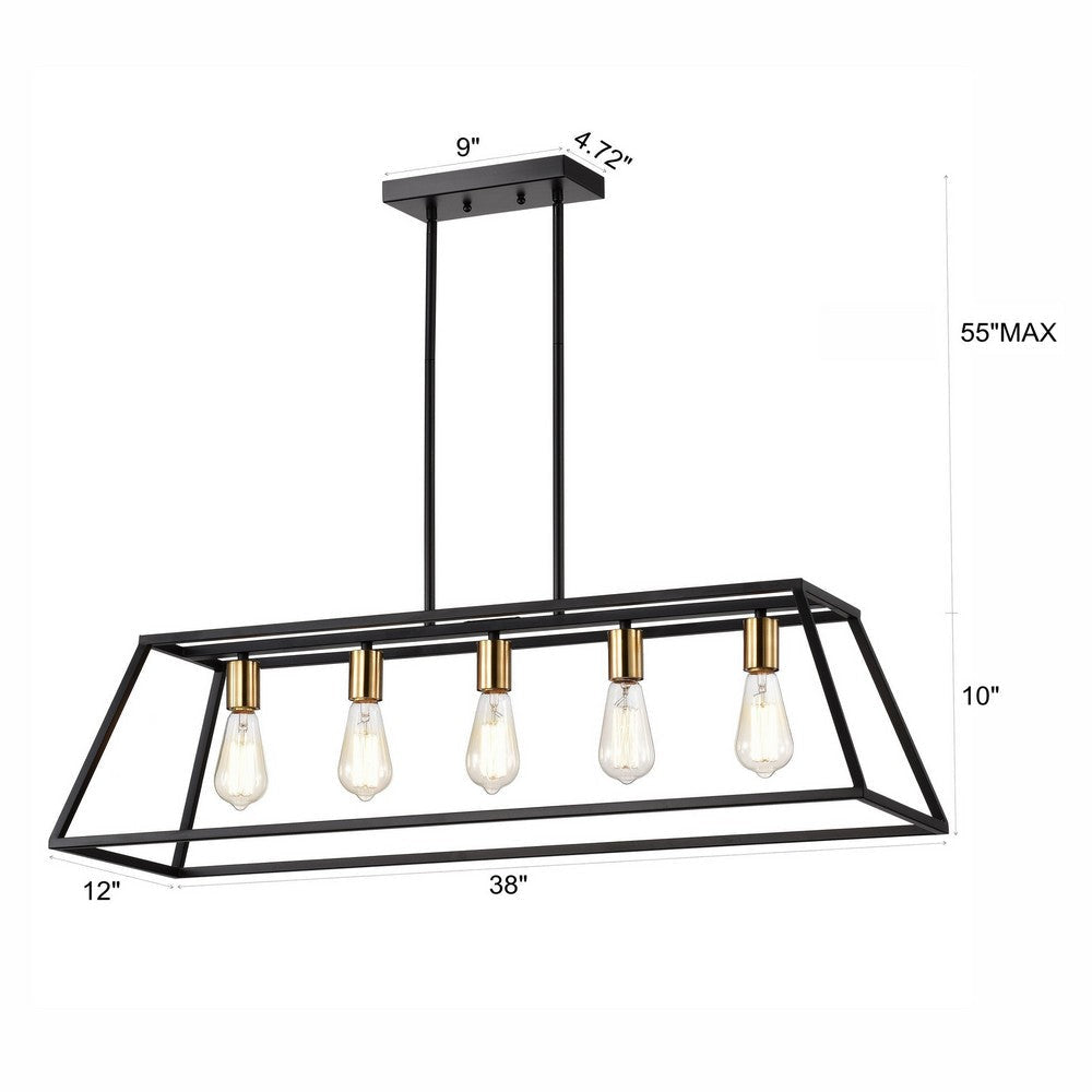 Chloe Lighting Ironclad Industrial 5 Light Textured Black Island Pendant Ceiling Fixture 38’’ Wide CHL-CH2D008BK38-IL5