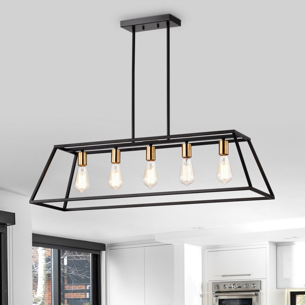 Chloe Lighting Ironclad Industrial 5 Light Textured Black Island Pendant Ceiling Fixture 38" Wide