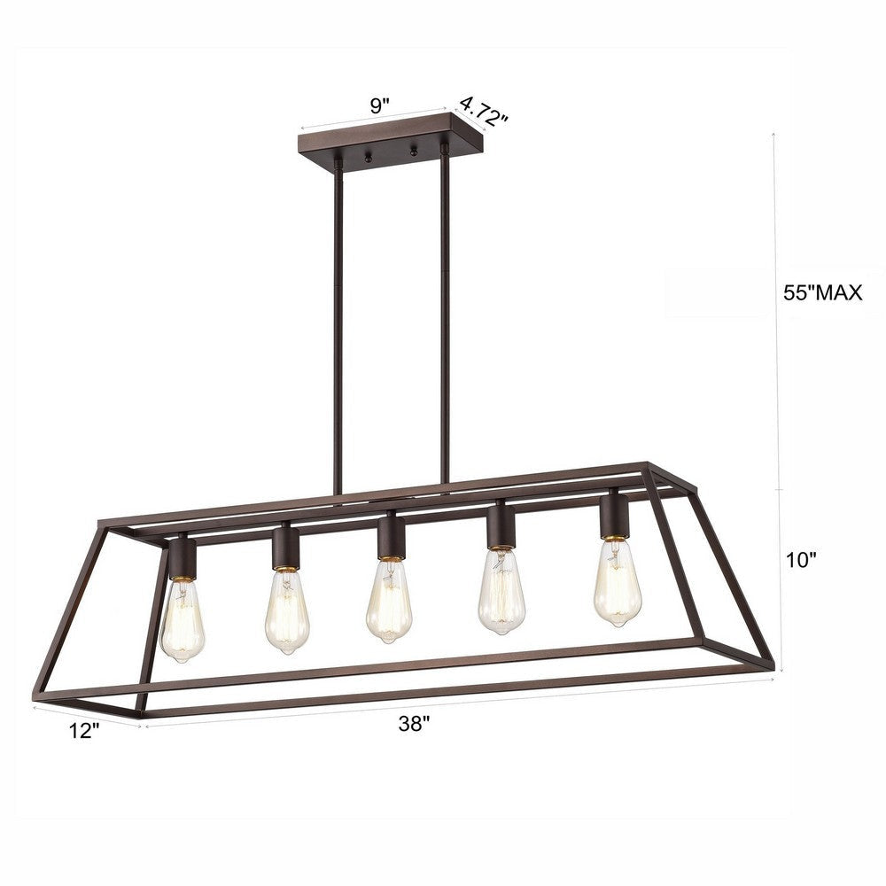Ironclad Industrial 5 Light Oil Rubbed Bronze Island Pendant Ceiling Fixture 38’’ Wide CHL-CH2D008RB38-IL5