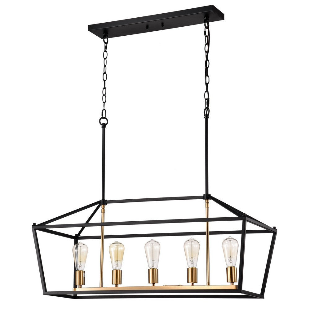 Chloe Lighting Ironclad Industrial 5 Light Textured Black Island Pendant Ceiling Fixture 36’’ Wide CHL-CH2D010BK36-IL5
