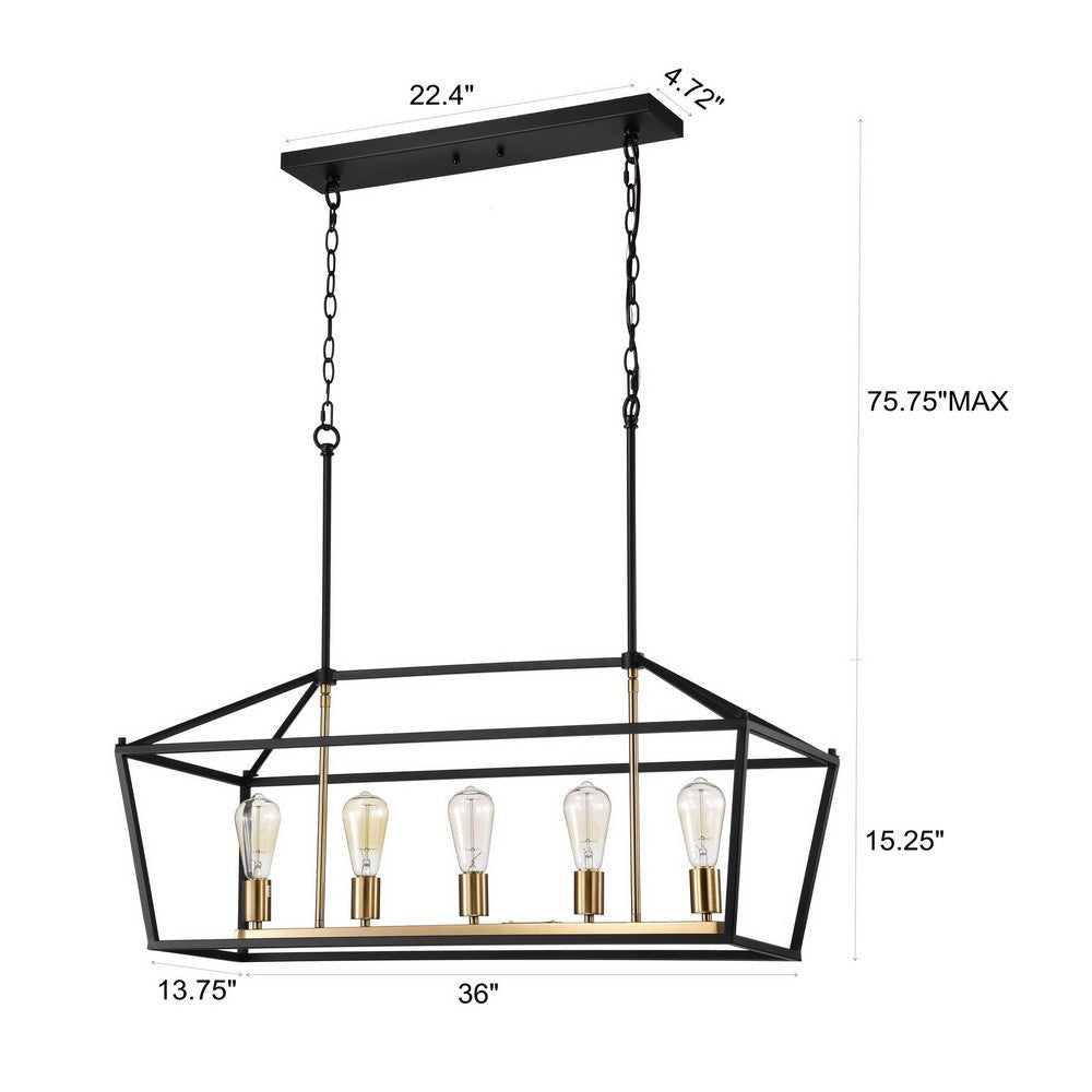 Chloe Lighting Ironclad Industrial 5 Light Textured Black Island Pendant Ceiling Fixture 36’’ Wide CHL-CH2D010BK36-IL5