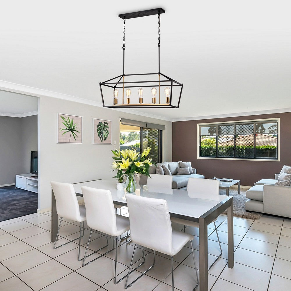 Chloe Lighting Ironclad Industrial 5 Light Textured Black Island Pendant Ceiling Fixture 36’’ Wide CHL-CH2D010BK36-IL5